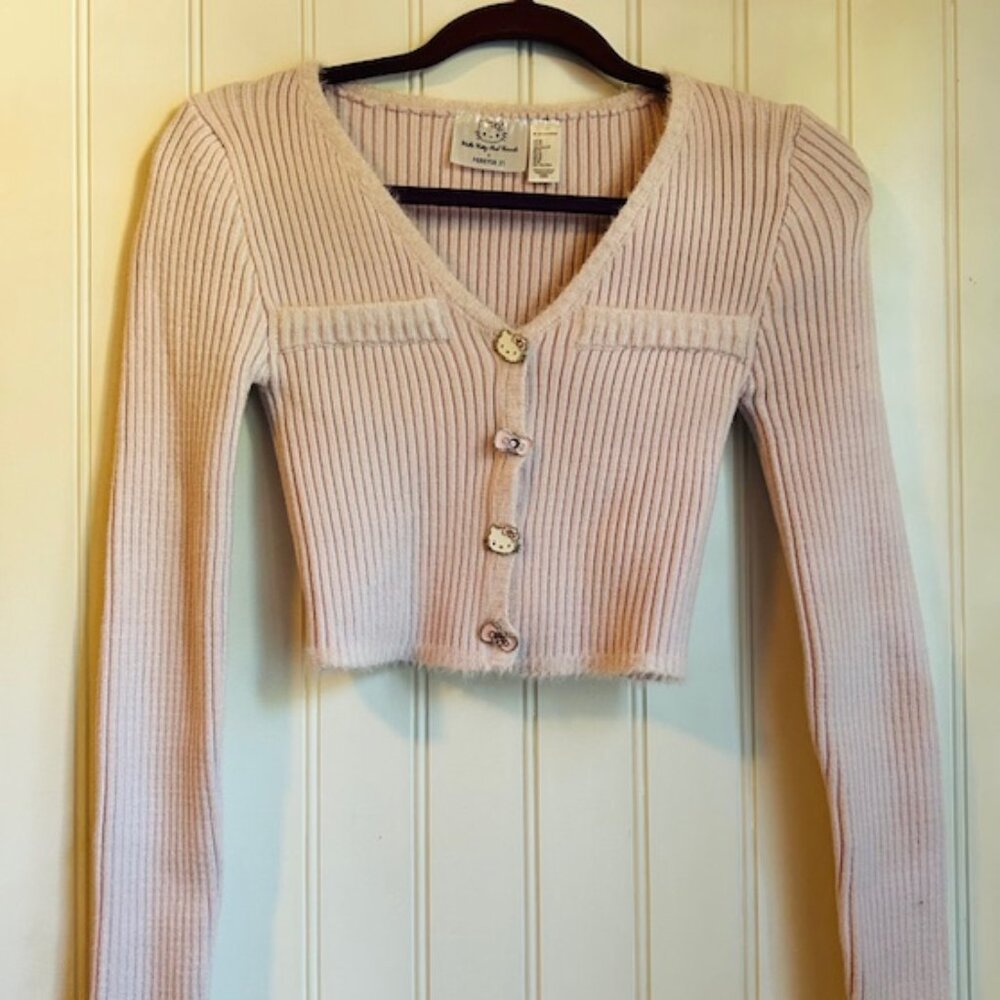 NEW Hello Kitty and Friends x Forever 21 Light Pink Cardigan Face Bow Buttons XS